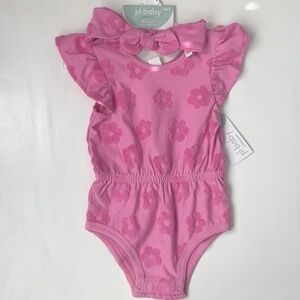 Terry Flutter Sleeve One Piece/Matching Headband